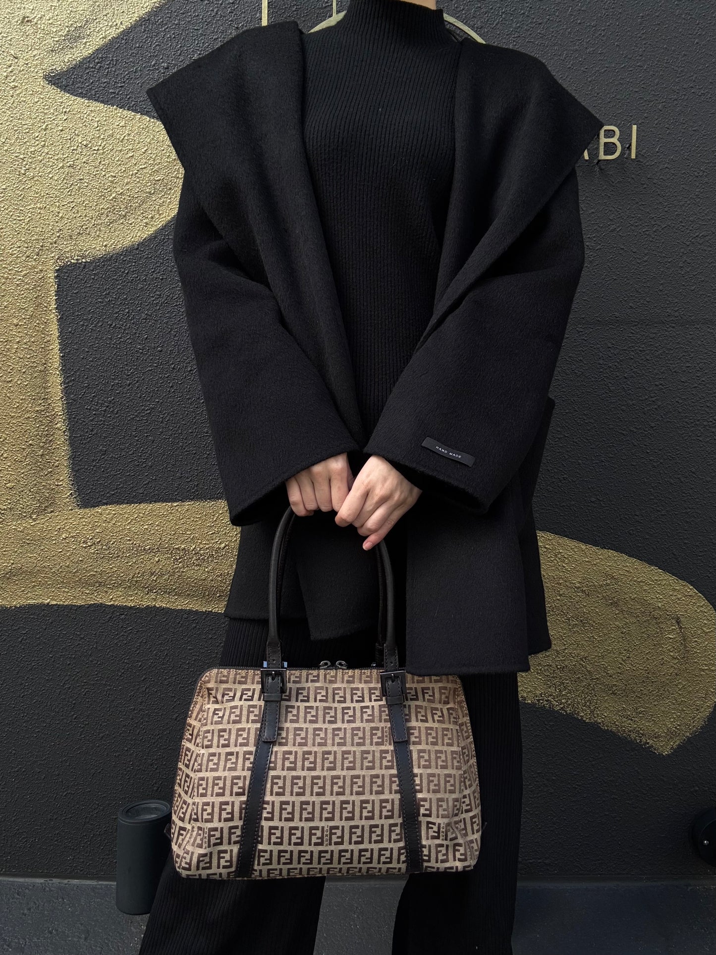 FENDI Zucca Monogram Canvas Boston Handbag, Brown