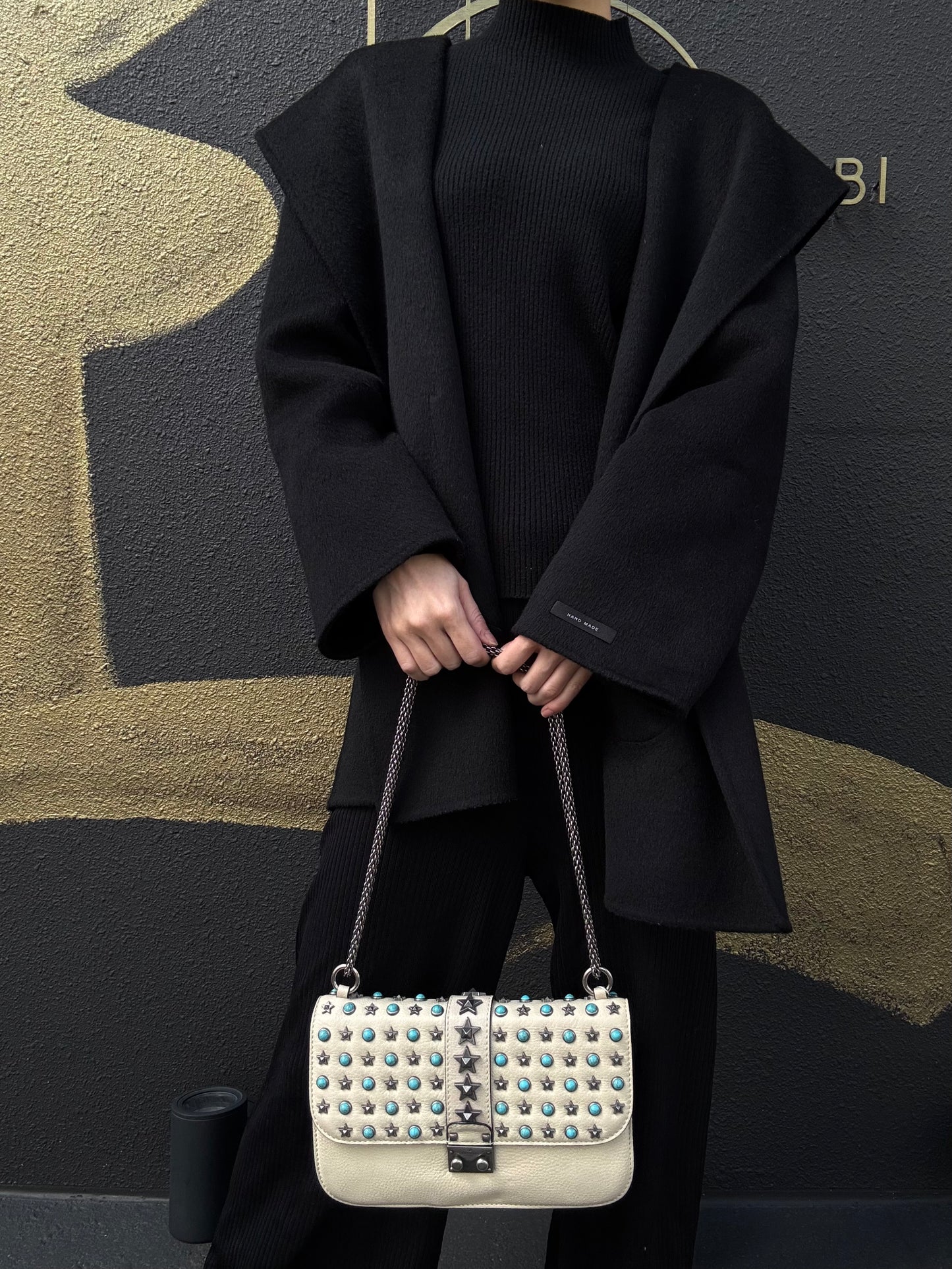 VALENTINO  Rockstud Glam Lock Shoulder Bag Calfskin Off-White White Turquoise