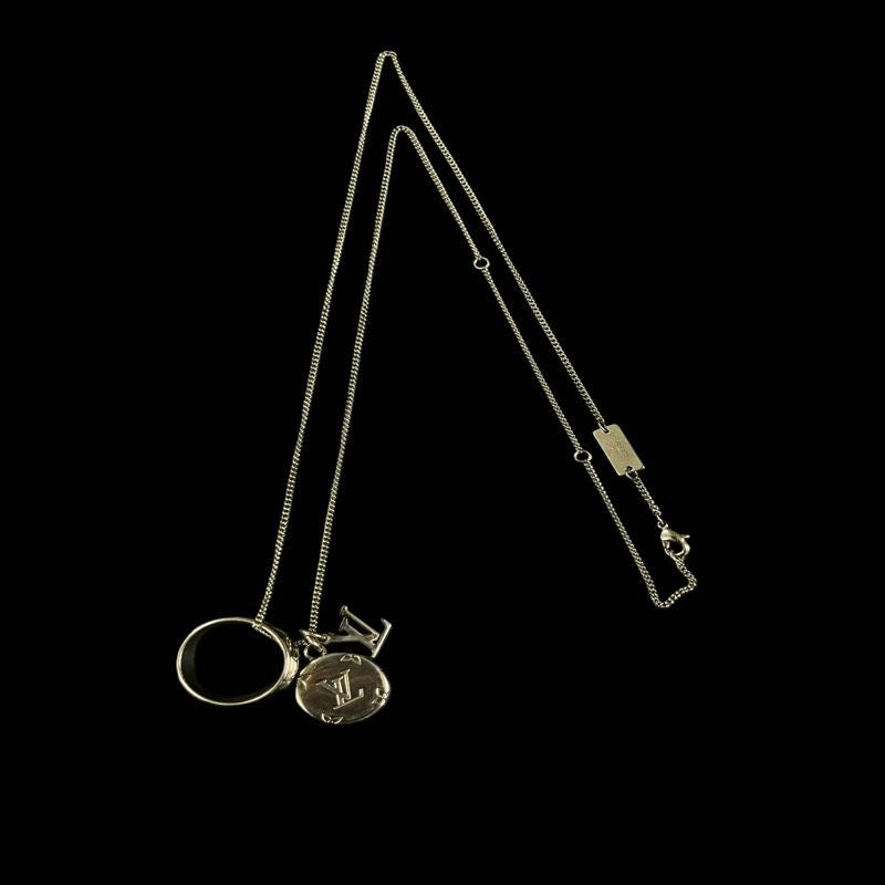 LOUIS VUITTON Monogram Ring Necklace, Silver-Tone Hardware, with Box and Dust Bag, LV Silver Alloy Logo Necklace