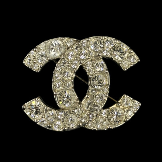 CHANEL Brooch, Rhinestone with Silver Hardware