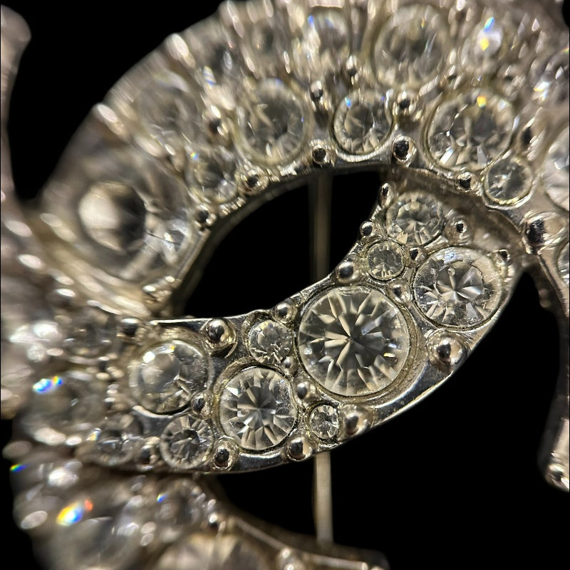 CHANEL Brooch, Rhinestone with Silver Hardware