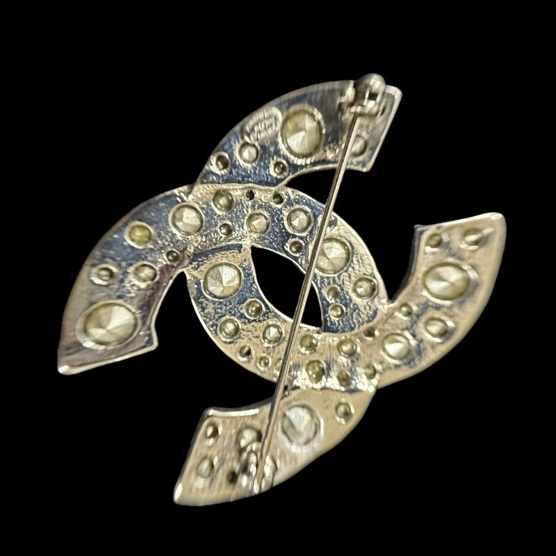 CHANEL Brooch, Rhinestone with Silver Hardware