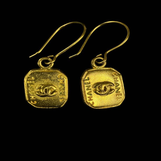 CHANEL Earrings, Gold-Tone Hardware, with Box, CHANEL Gold Alloy Drop Earrings