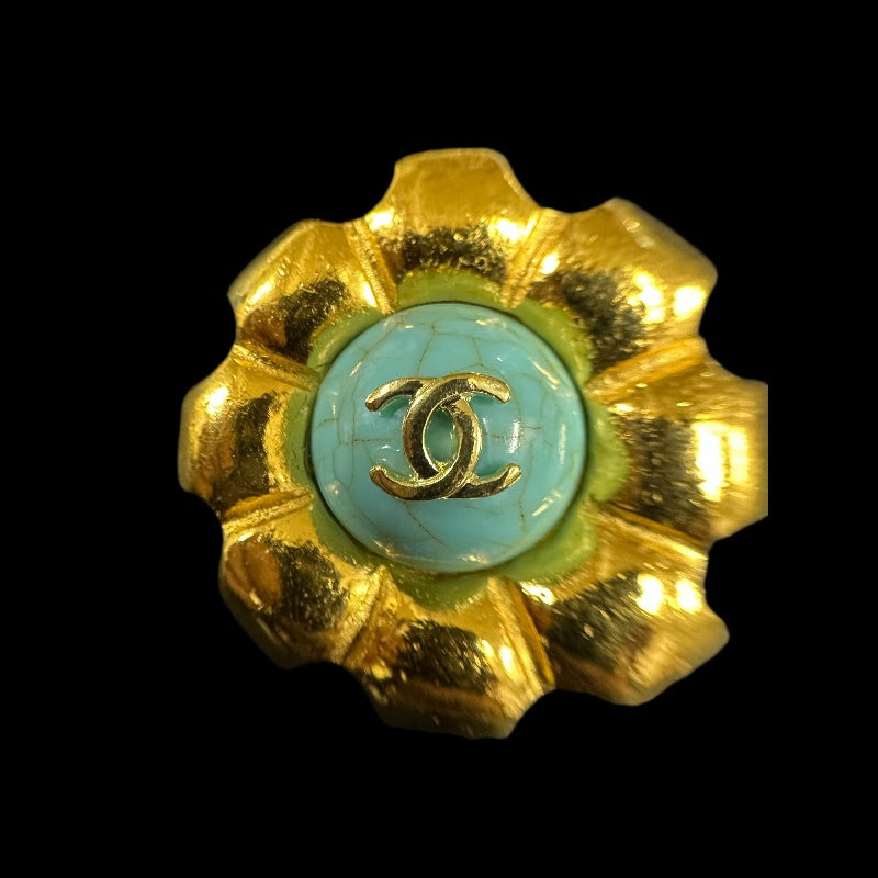 CHANEL Coco Mark Turquoise Stone Earrings, Blue  Gold Hardware, With Box