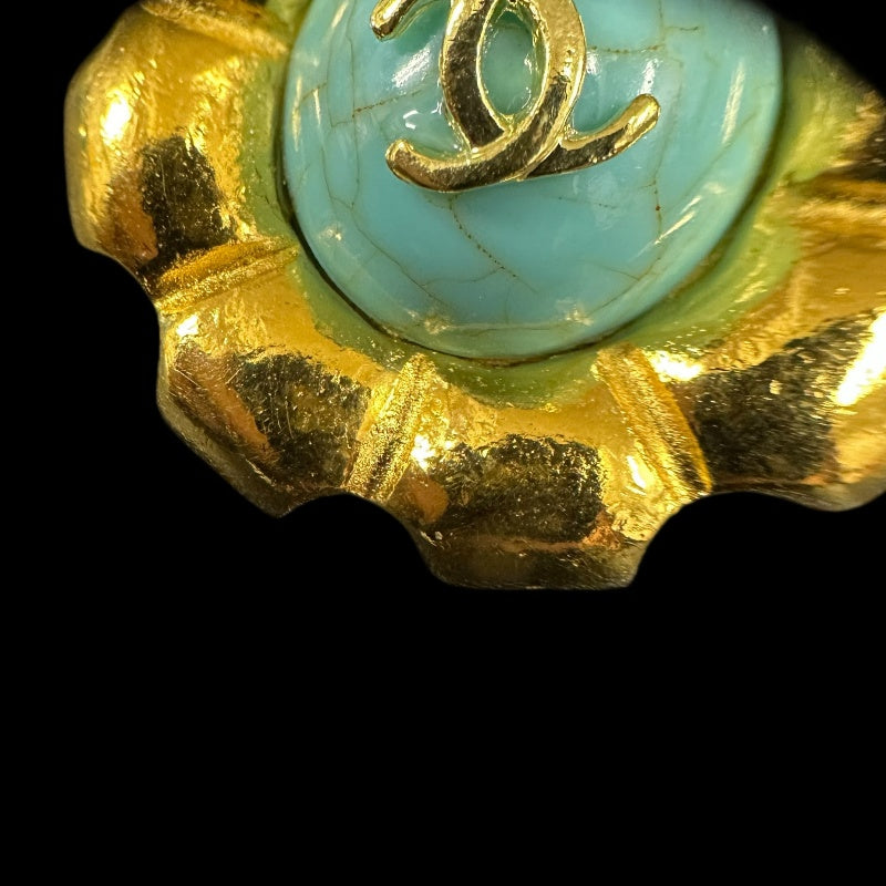 CHANEL Coco Mark Turquoise Stone Earrings, Blue  Gold Hardware, With Box