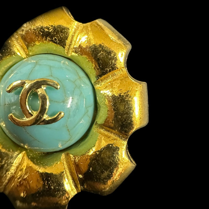 CHANEL Coco Mark Turquoise Stone Earrings, Blue  Gold Hardware, With Box