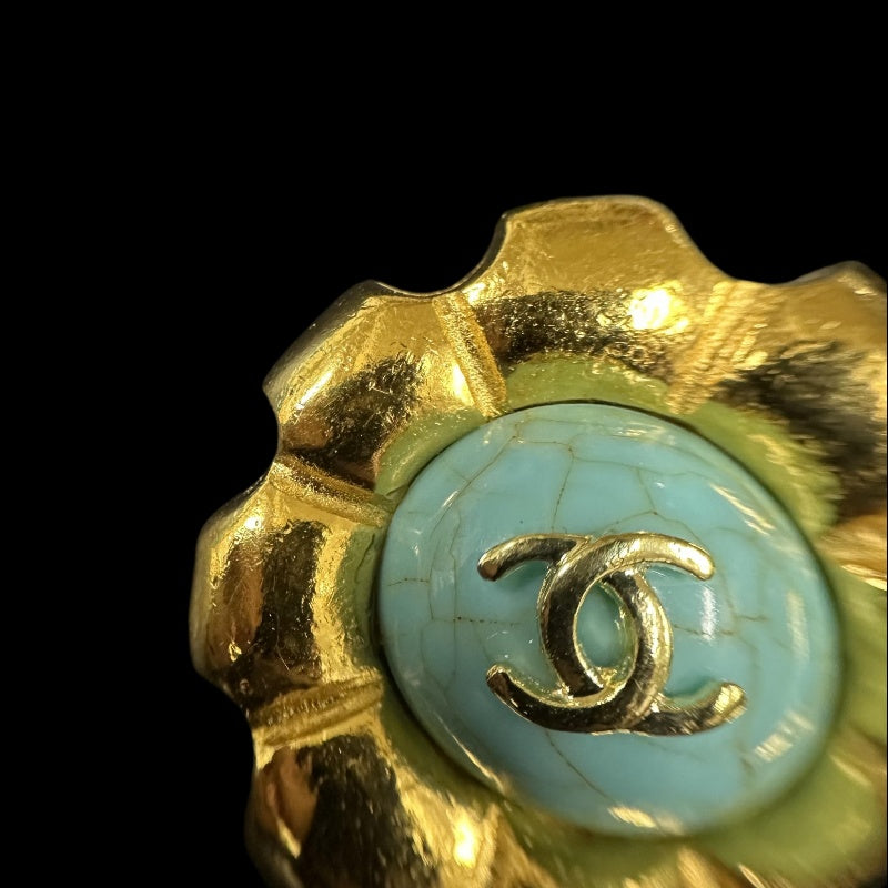 CHANEL Coco Mark Turquoise Stone Earrings, Blue  Gold Hardware, With Box