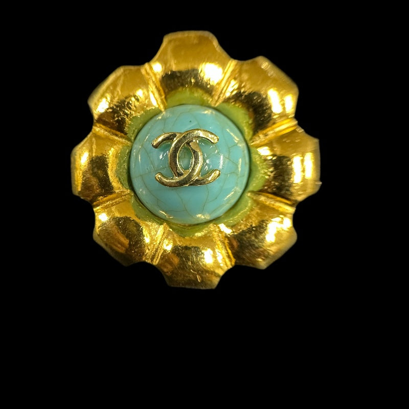 CHANEL Coco Mark Turquoise Stone Earrings, Blue  Gold Hardware, With Box