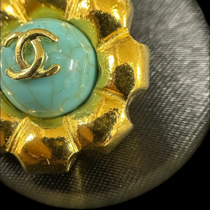 CHANEL Coco Mark Turquoise Stone Earrings, Blue  Gold Hardware, With Box