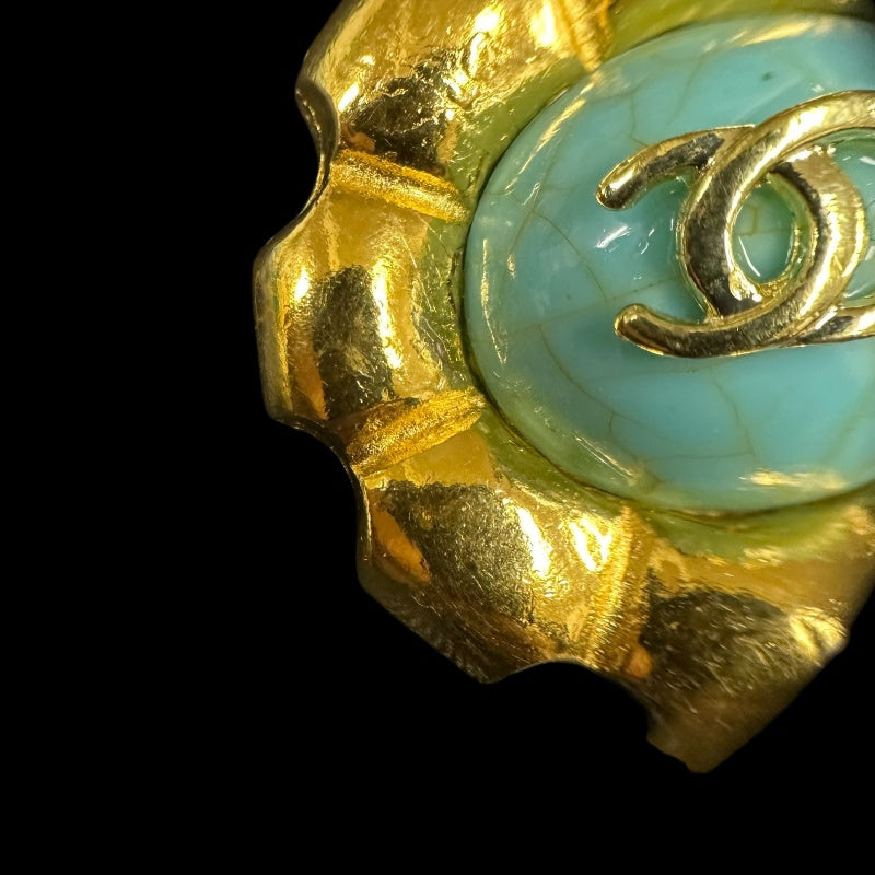CHANEL Coco Mark Turquoise Stone Earrings, Blue  Gold Hardware, With Box