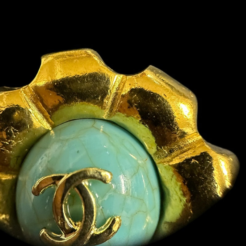 CHANEL Coco Mark Turquoise Stone Earrings, Blue  Gold Hardware, With Box