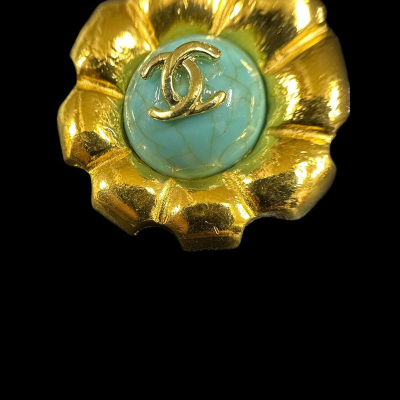 CHANEL Coco Mark Turquoise Stone Earrings, Blue  Gold Hardware, With Box