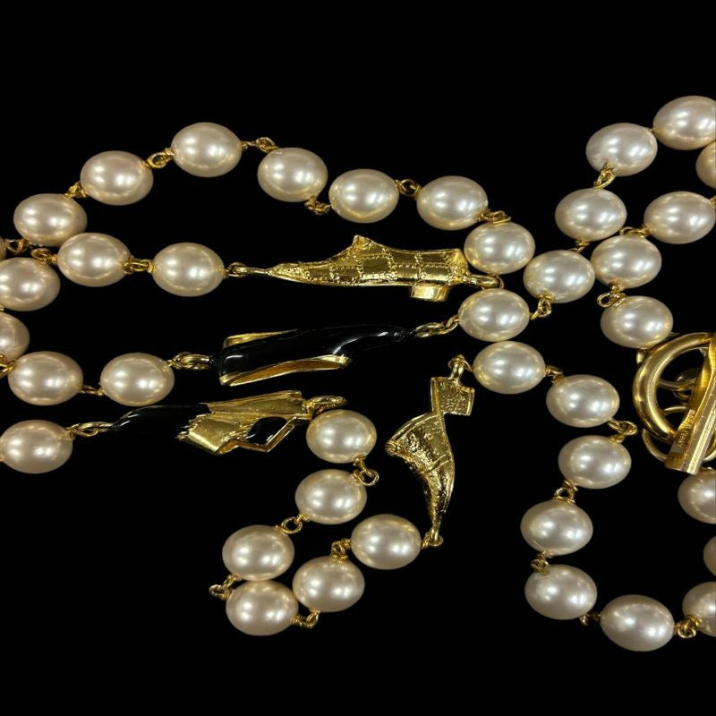 Salvatore Ferragamo Pearl Long Necklace, Gold-tone Hardware. Salvatore Ferragamo White Alloy Pearl Necklace.