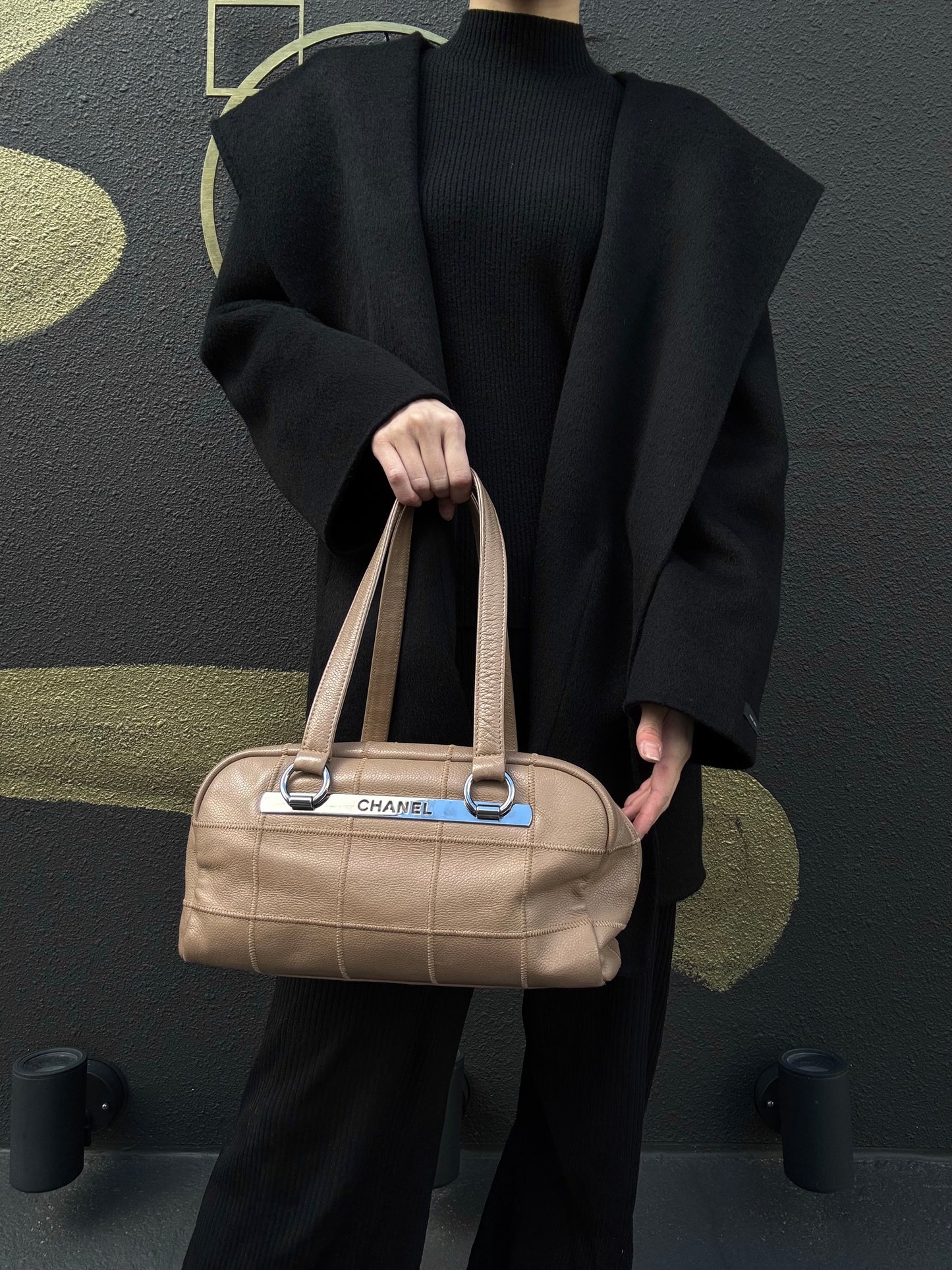 CHANEL Wild Stitch Calfskin Beige Silver Hardware Handbag