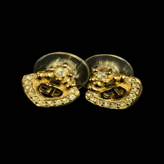 DIOR Earrings, Gold-tone Hardware, Rhinestone. DIOR Gold-tone Alloy CD Logo Stud Earrings with Rhinestones.