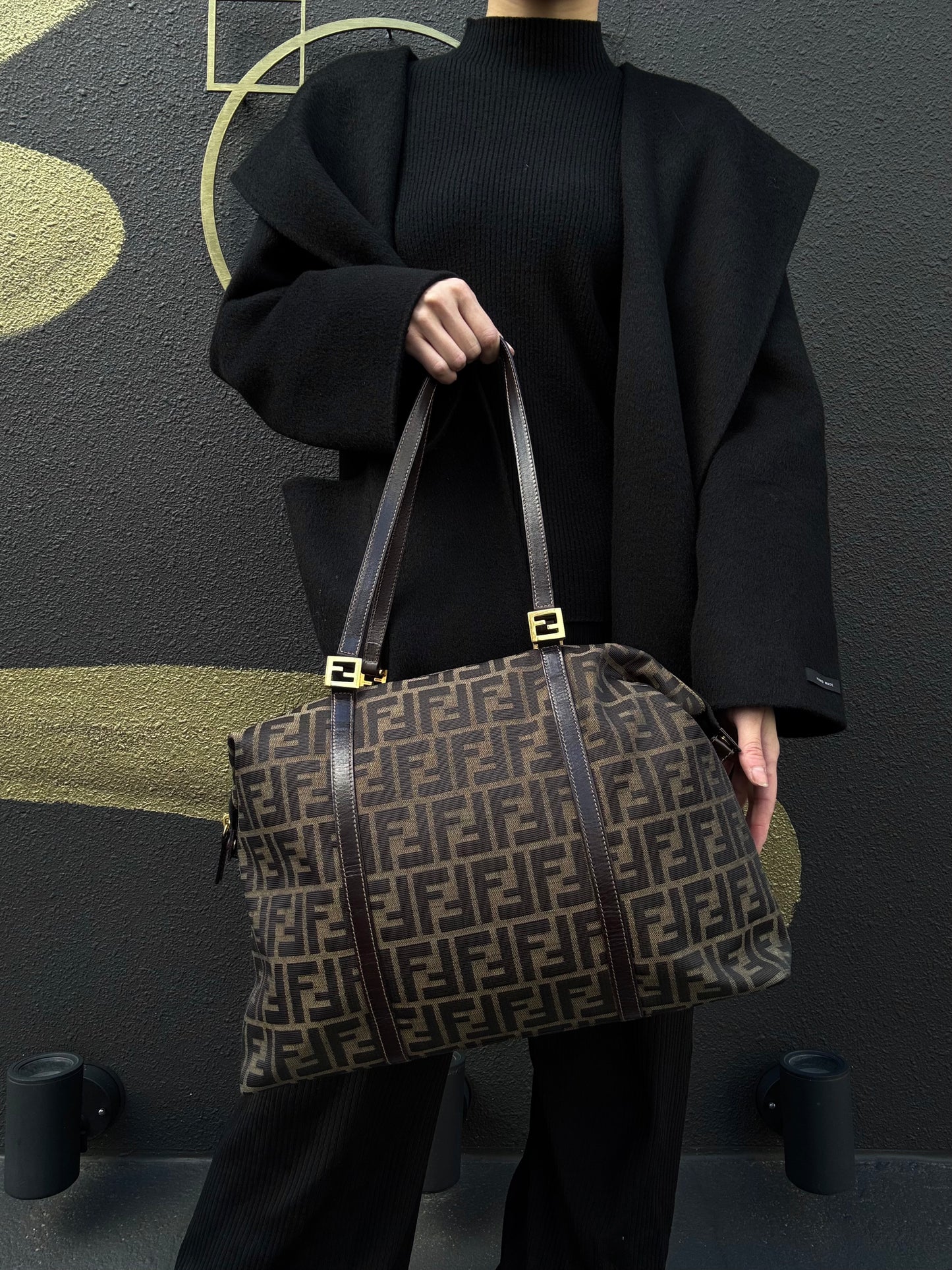 Fendi Zucca Canvas Tote Bag Brown Gold Hardware