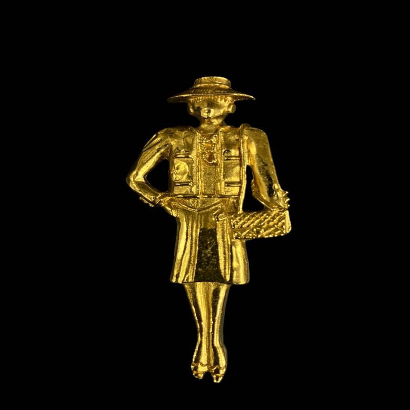 CHANEL Brooch, Coco Chanel Figure, Gold-tone Hardware. CHANEL Gold-tone Alloy Coco Chanel Brooch.