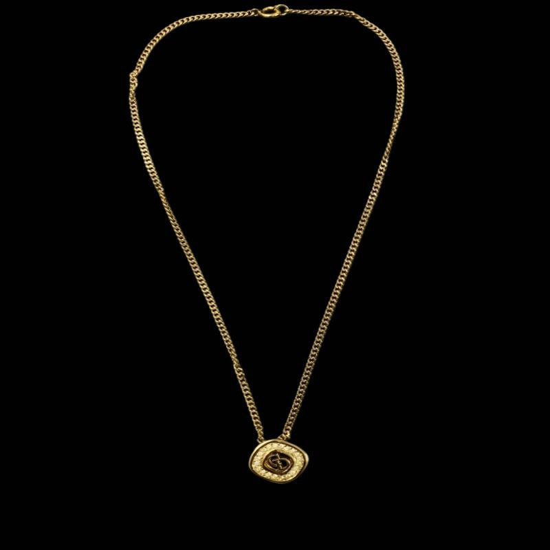DIOR Necklace, Gold-tone Hardware, Rhinestone, Gold Plated. DIOR Gold-tone Alloy CD Necklace, No Engraving.