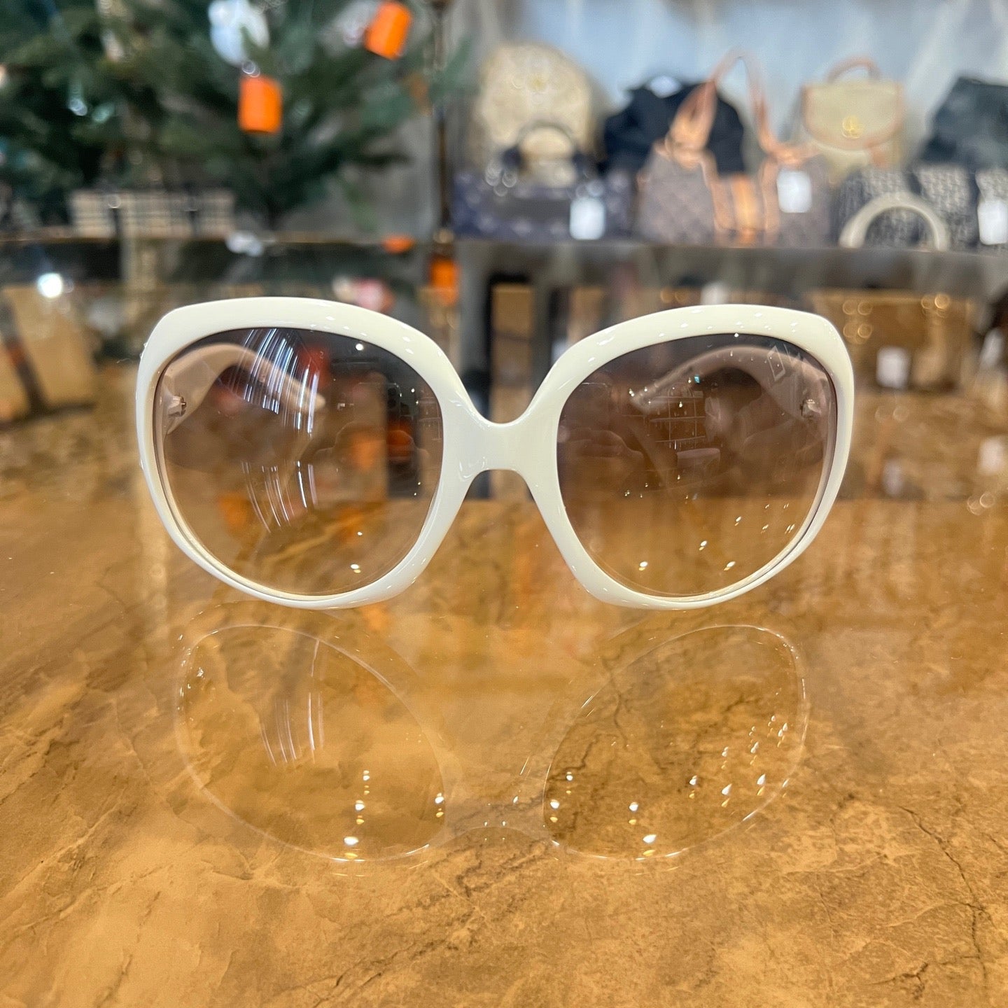 DIOR Sunglasses, White, with Case and Dust Bag. DIOR Beige Resin Sunglasses.