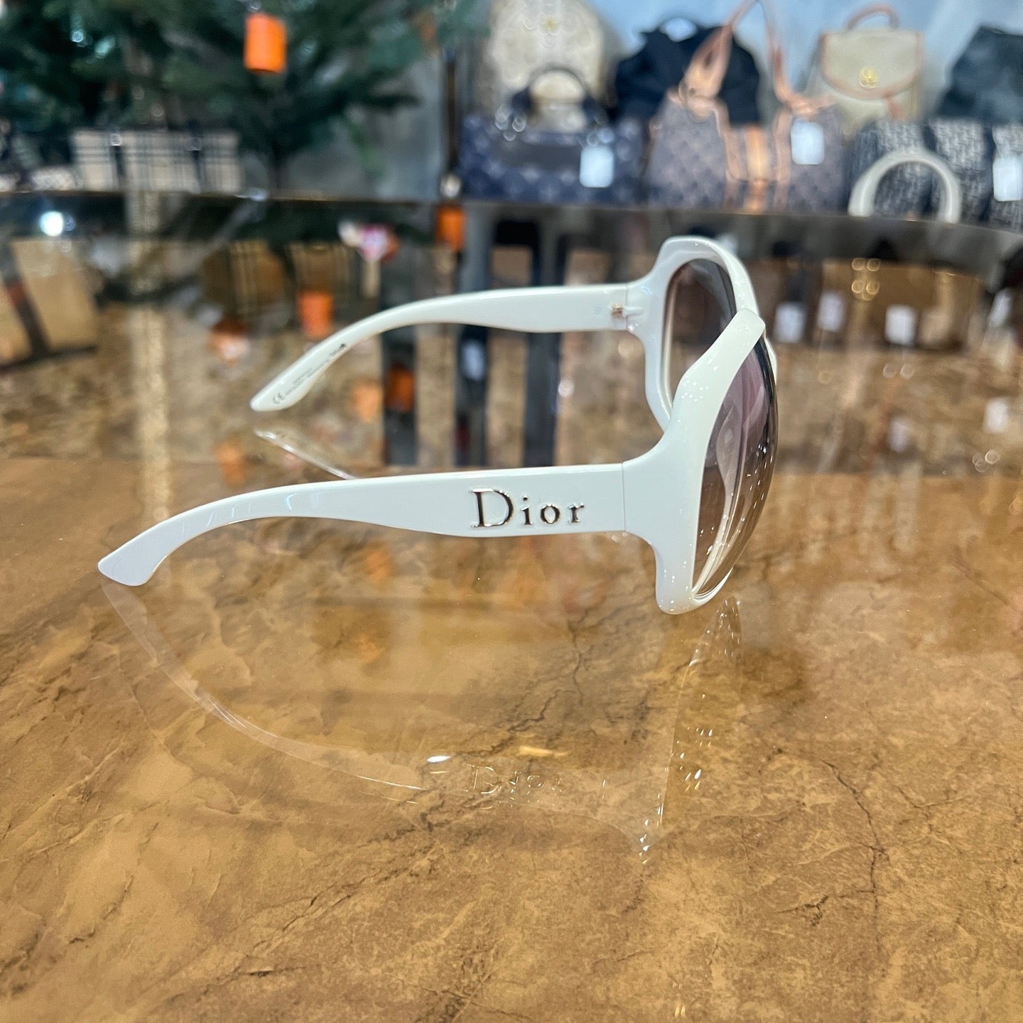 DIOR Sunglasses, White, with Case and Dust Bag. DIOR Beige Resin Sunglasses.