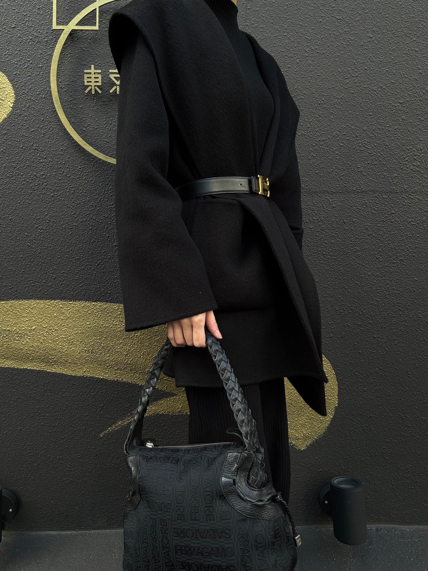 FERRAGAMO tote bag, canvas, black, underarm bag