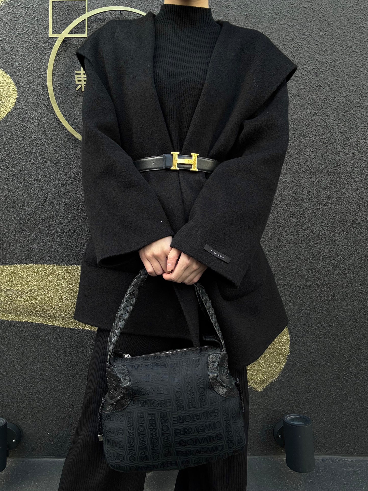 FERRAGAMO tote bag, canvas, black, underarm bag