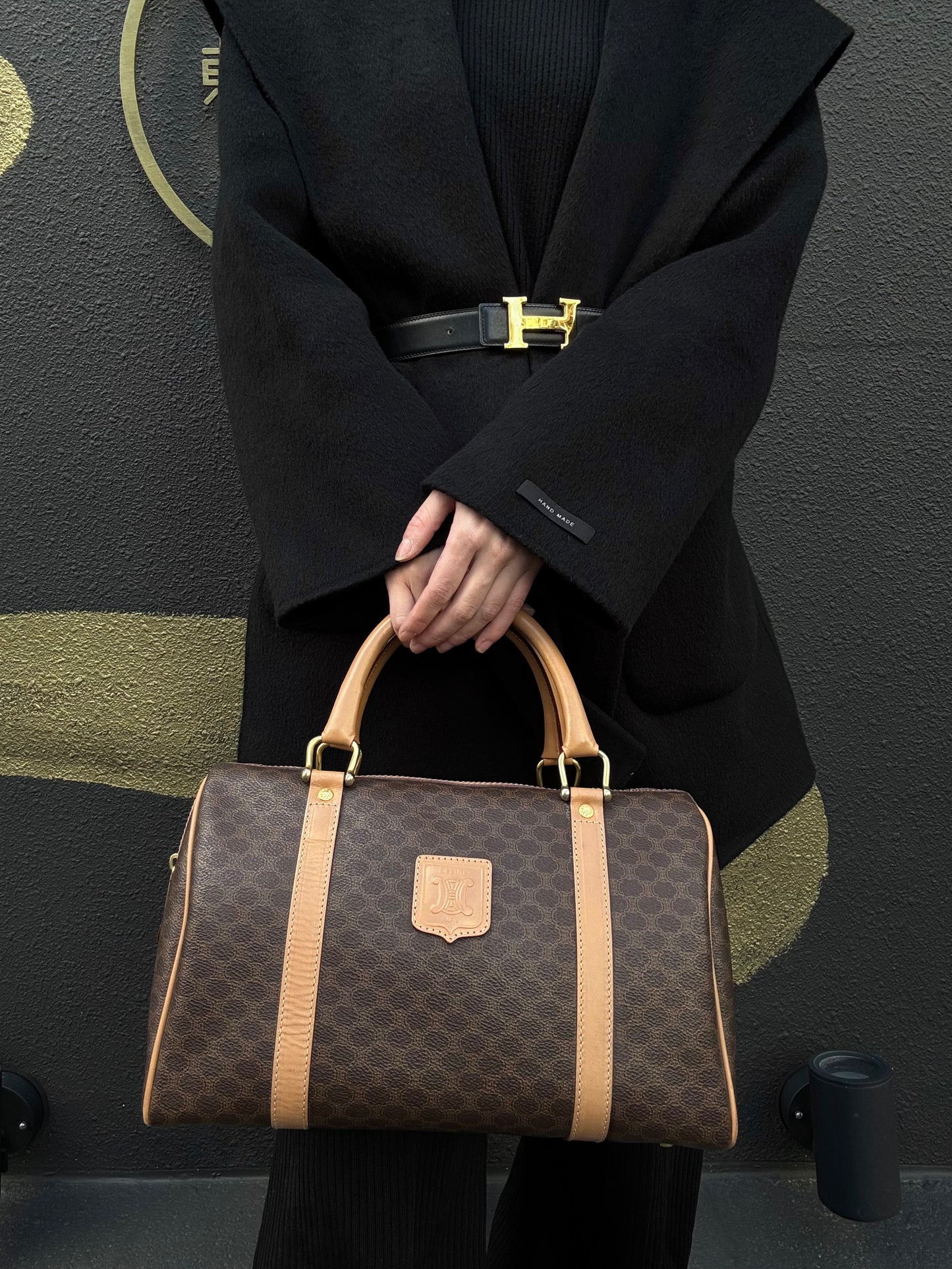 CELINE Macadam Monogram PVC Boston Handbag, Brown