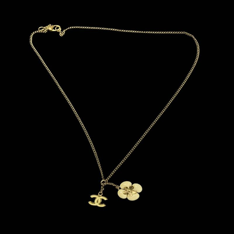 CHANEL Camellia Necklace, Gold-Tone Hardware | CHANEL Gold Alloy Logo Necklace