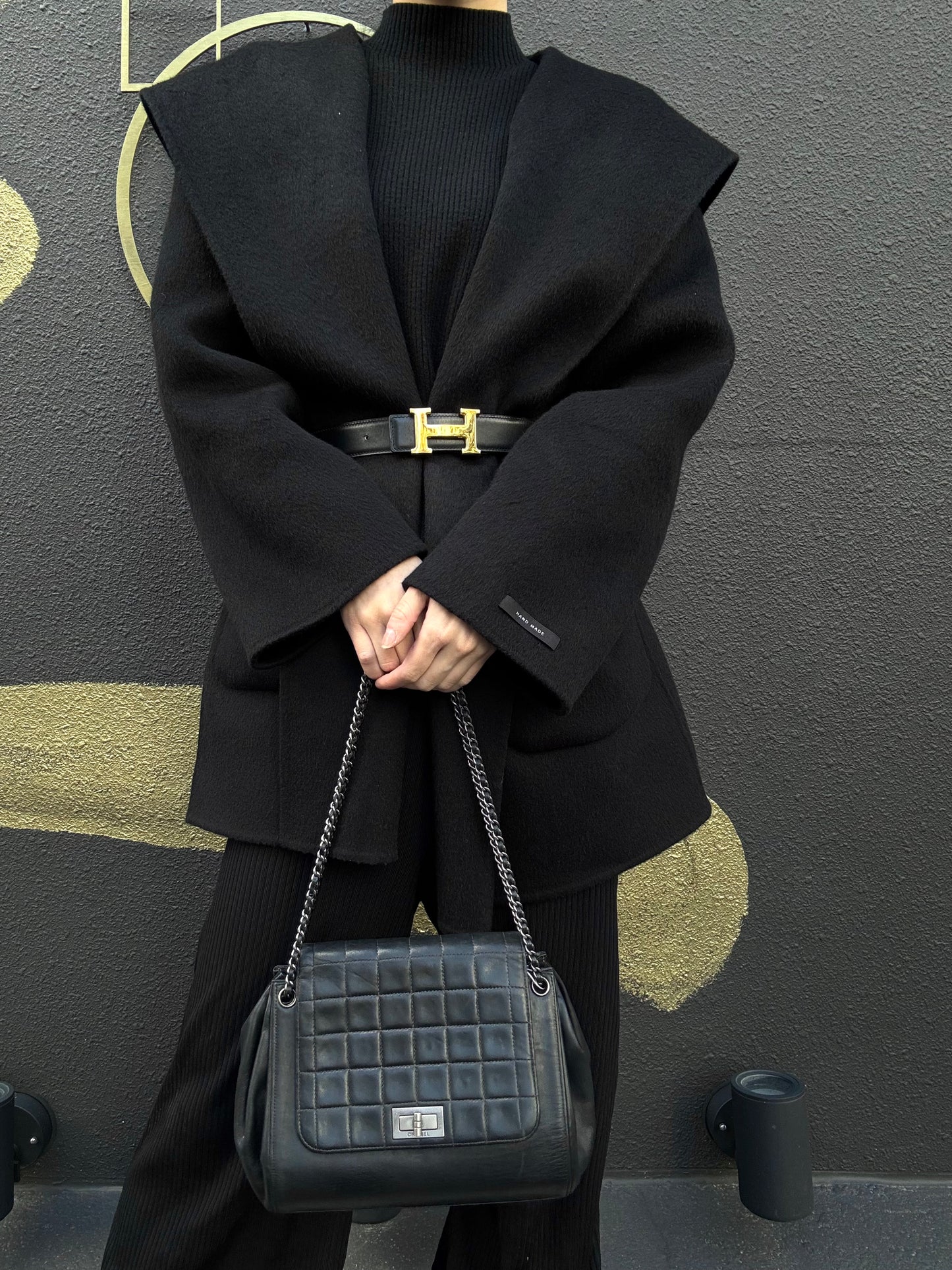 CHANEL 2.55 Shoulder Bag, Lambskin, Black, Silver-tone Hardware