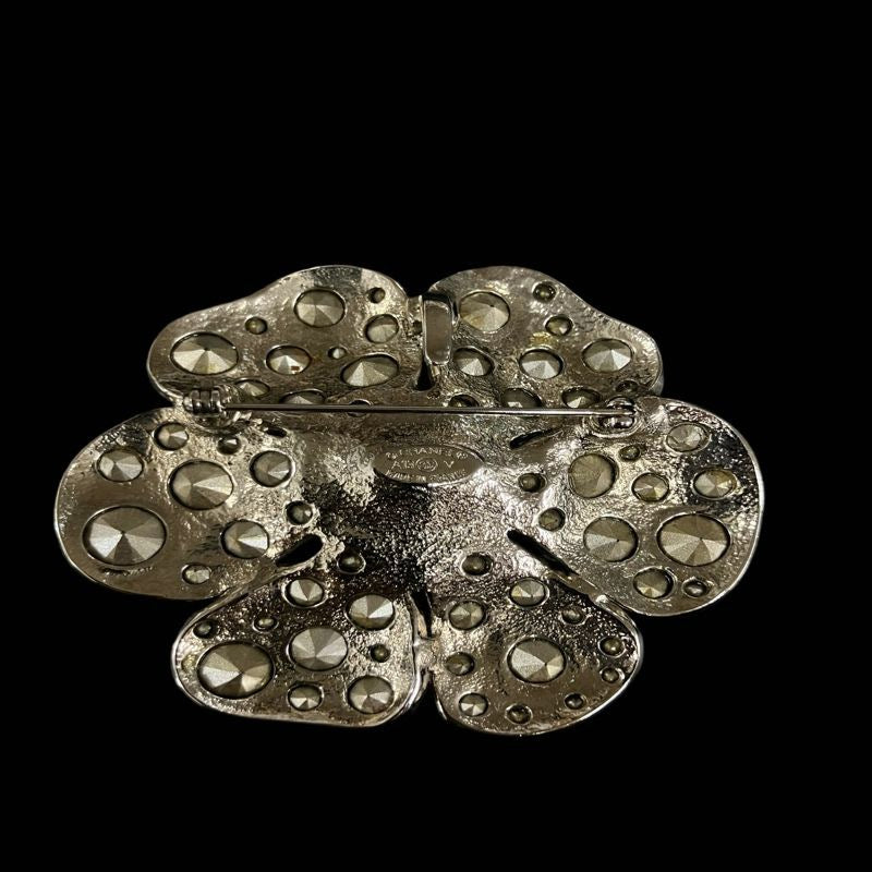 CHANEL Camellia Brooch, Rhinestone, Silver-Tone Hardware | CHANEL Silver Alloy Diamond Camellia Brooch