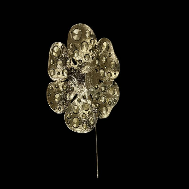 CHANEL Camellia Brooch, Rhinestone, Silver-Tone Hardware | CHANEL Silver Alloy Diamond Camellia Brooch
