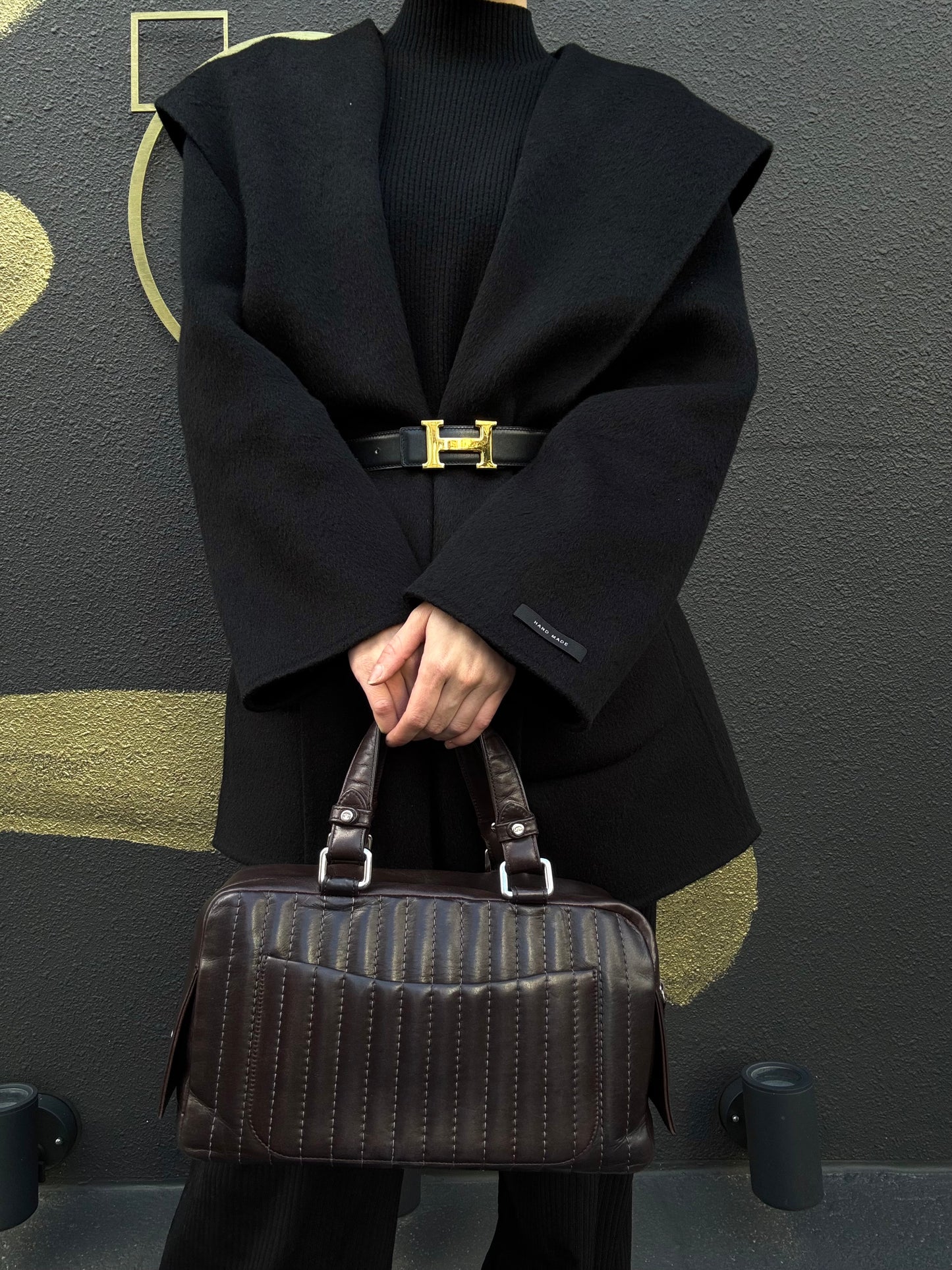 CHANEL Handbag Leather Brown Silver Hardware
