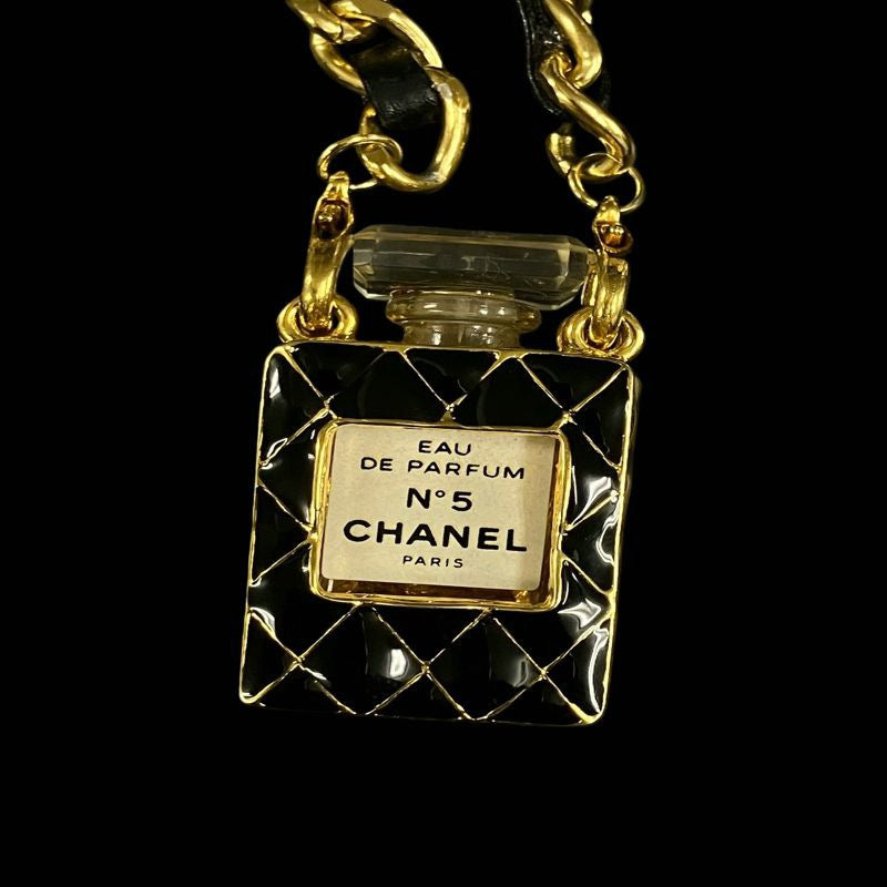 CHANEL Perfume Bottle Pendant Necklace, Gold-Tone Hardware CHANEL Gold-Tone Alloy Leather & Chain Perfume Bottle Sweater Necklace