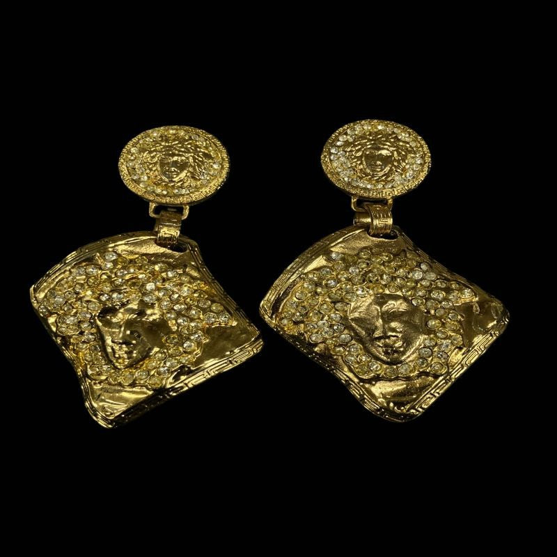 VERSACE Versace Earrings, Gold-Plated, Gold-Tone Hardware, with Box & Dust Bag, VERSACE Gold