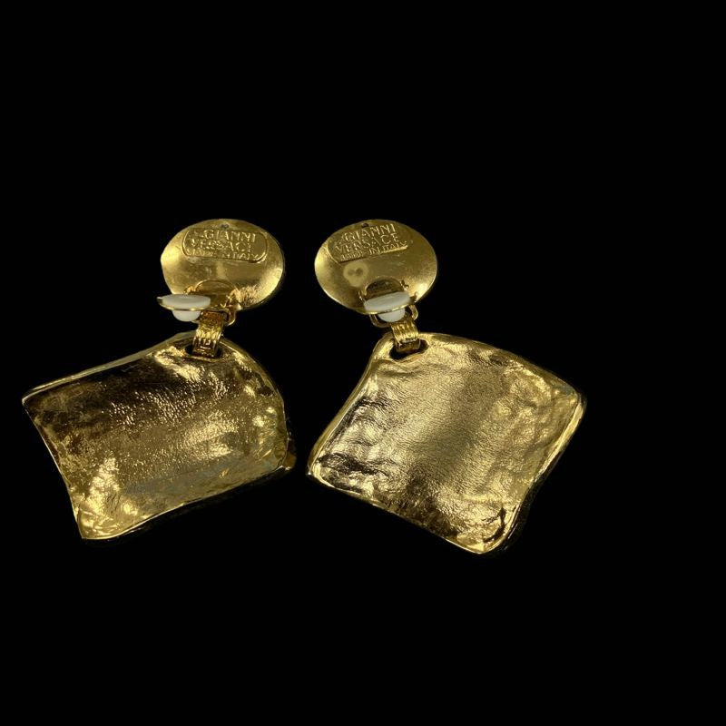 VERSACE Versace Earrings, Gold-Plated, Gold-Tone Hardware, with Box & Dust Bag, VERSACE Gold