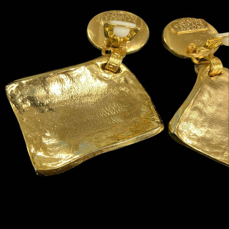 VERSACE Versace Earrings, Gold-Plated, Gold-Tone Hardware, with Box & Dust Bag, VERSACE Gold