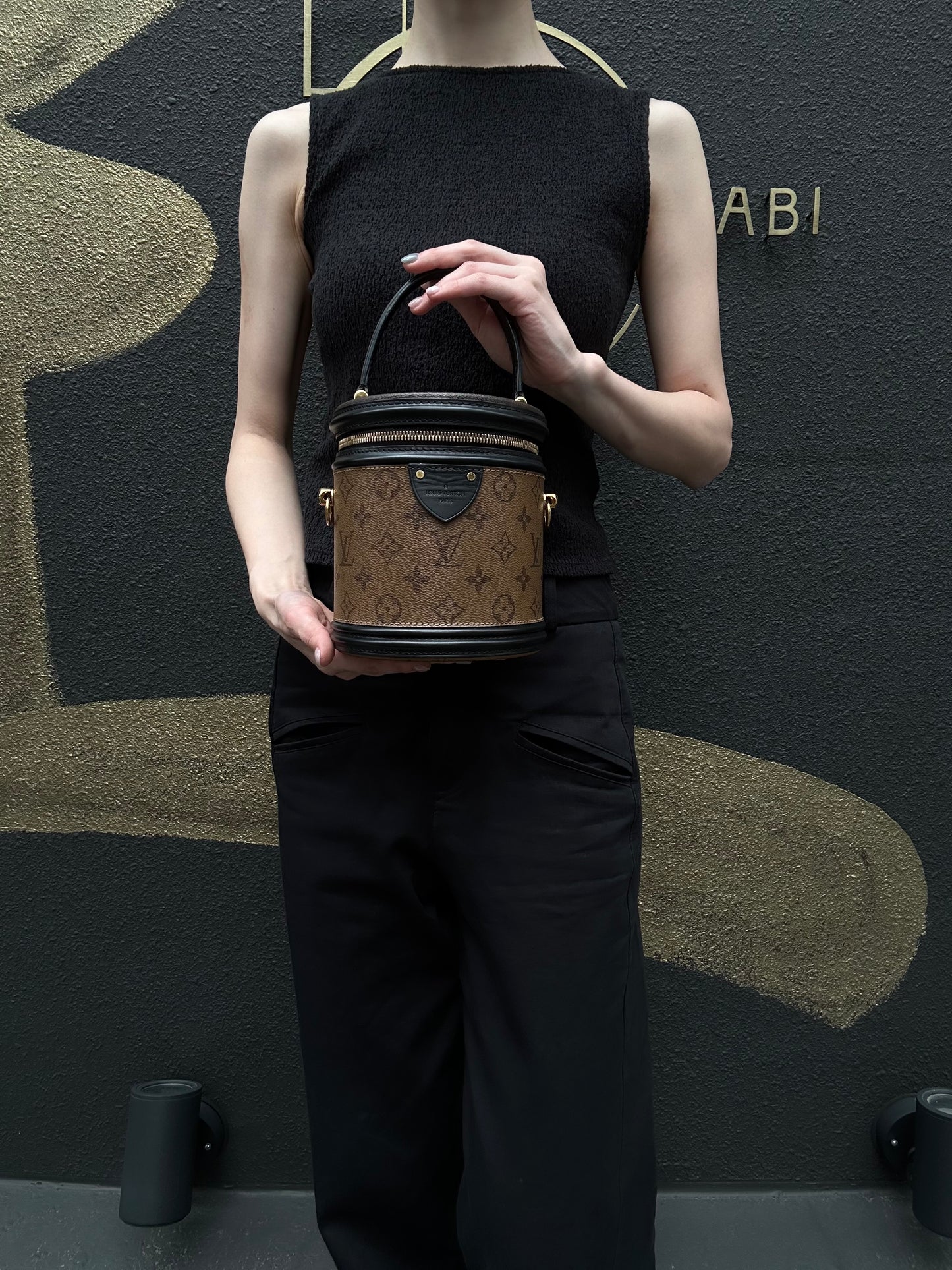 LOUIS VUITTON Cannes Reverse Monogram PVC Handbag Brown with Shoulder Strap