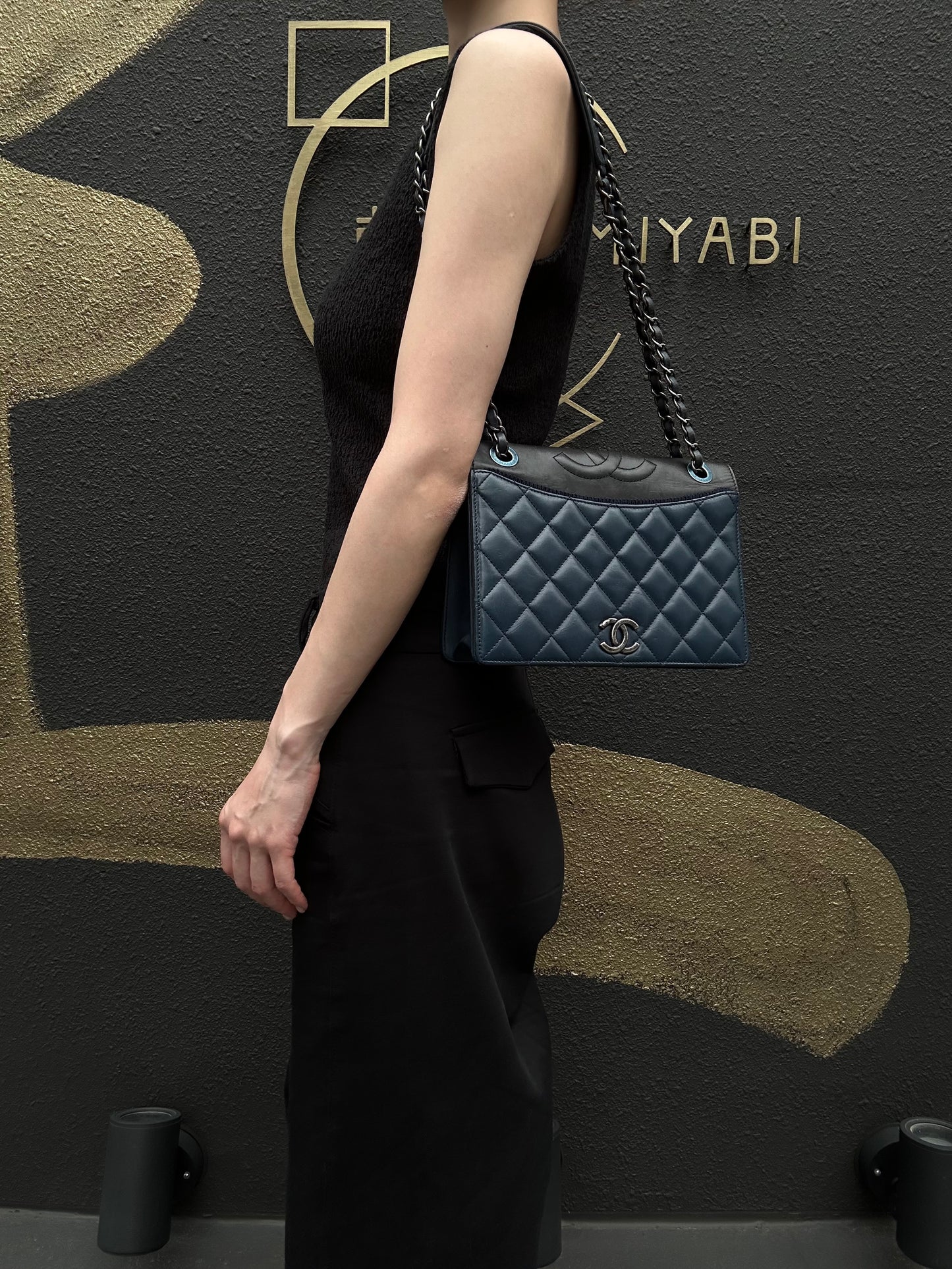 CHANEL Matelasse Lambskin Shoulder Bag Blue Silver Hardware