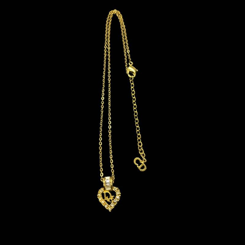 Dior Necklace, Gold-plated, Gold-tone Hardware, Gold, Alloy with Rhinestones, Heart Necklace