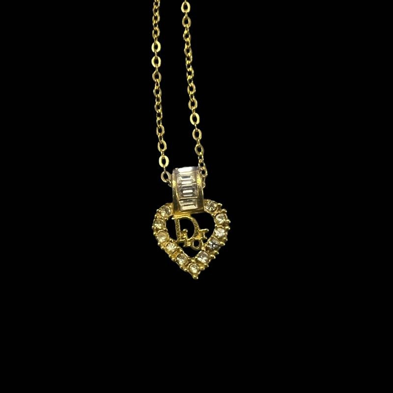 Dior Necklace, Gold-plated, Gold-tone Hardware, Gold, Alloy with Rhinestones, Heart Necklace