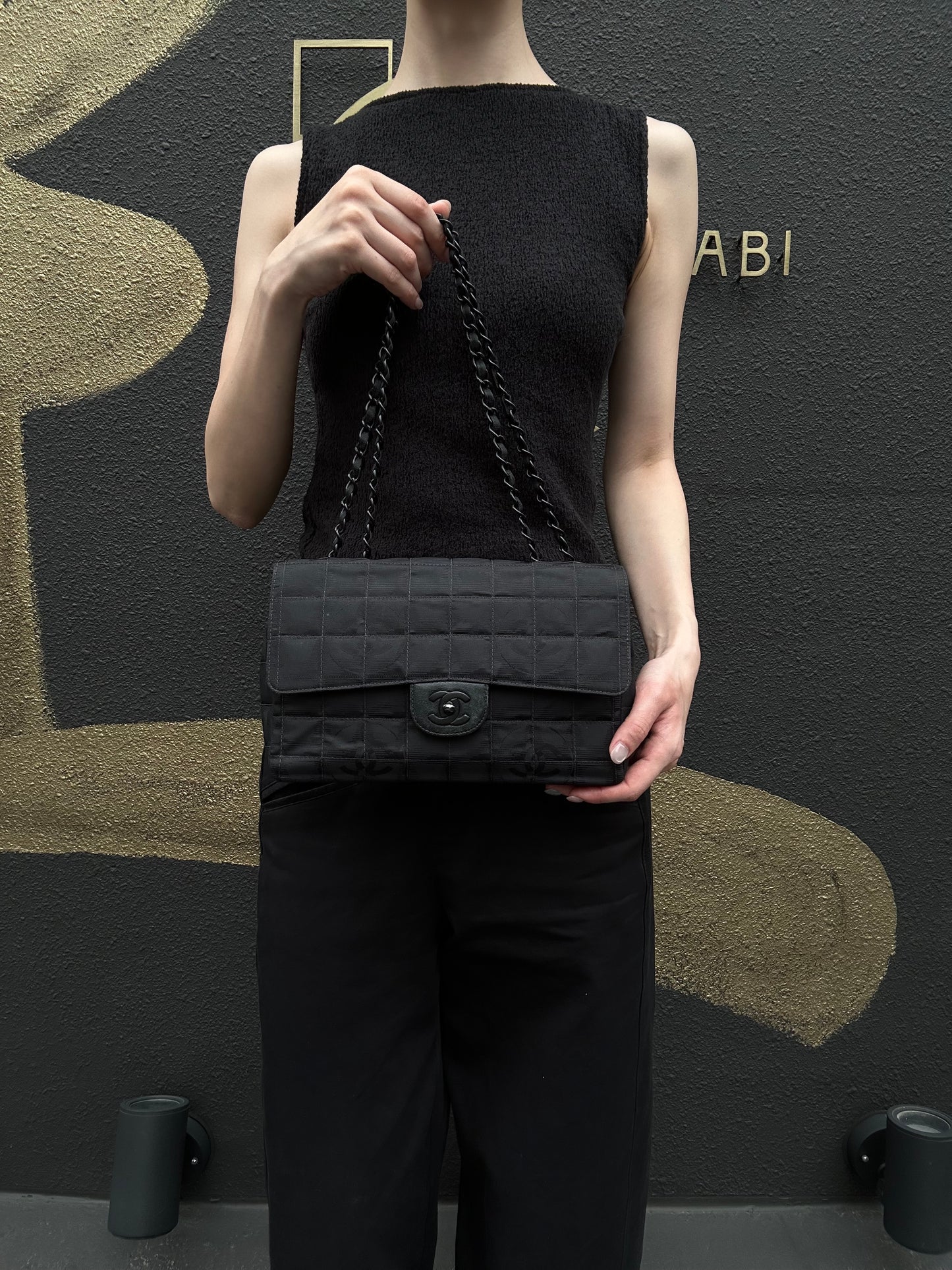 CHANEL New Travel Line CF Shoulder Bag Nylon Black Black Hardware