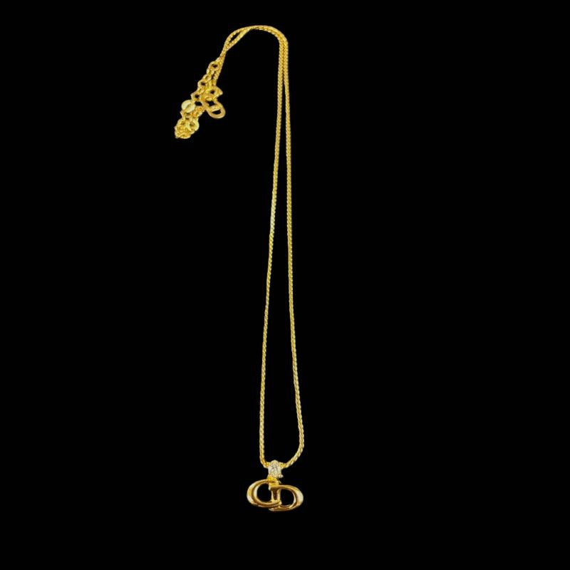 Dior Necklace, Gold-tone Hardware, Gold, Alloy with Rhinestones, Necklace