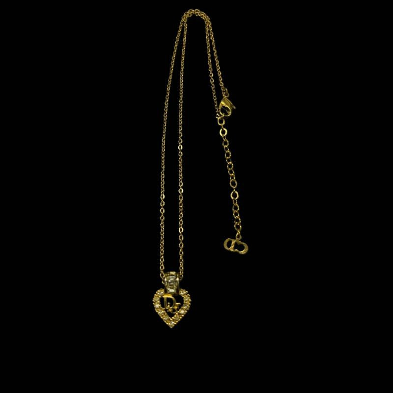 Dior Necklace, Gold-tone Hardware, Gold, Alloy with Rhinestones, Necklace
