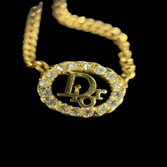 Dior Necklace, Gold-tone Hardware, Gold, Alloy with Rhinestones, Necklace
