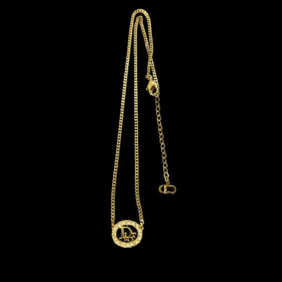 Dior Necklace, Gold-tone Hardware, Gold, Alloy with Rhinestones, Necklace