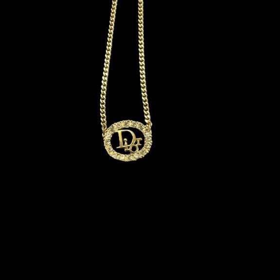 Dior Necklace, Gold-tone Hardware, Gold, Alloy with Rhinestones, Necklace
