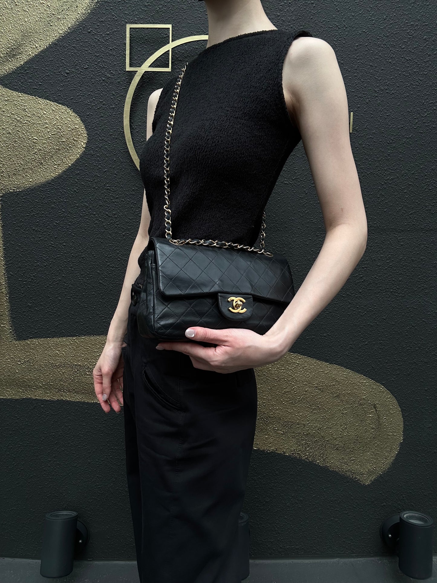 CHANEL Matelasse Classic Flap Shoulder Bag Lambskin Black Gold Hardware