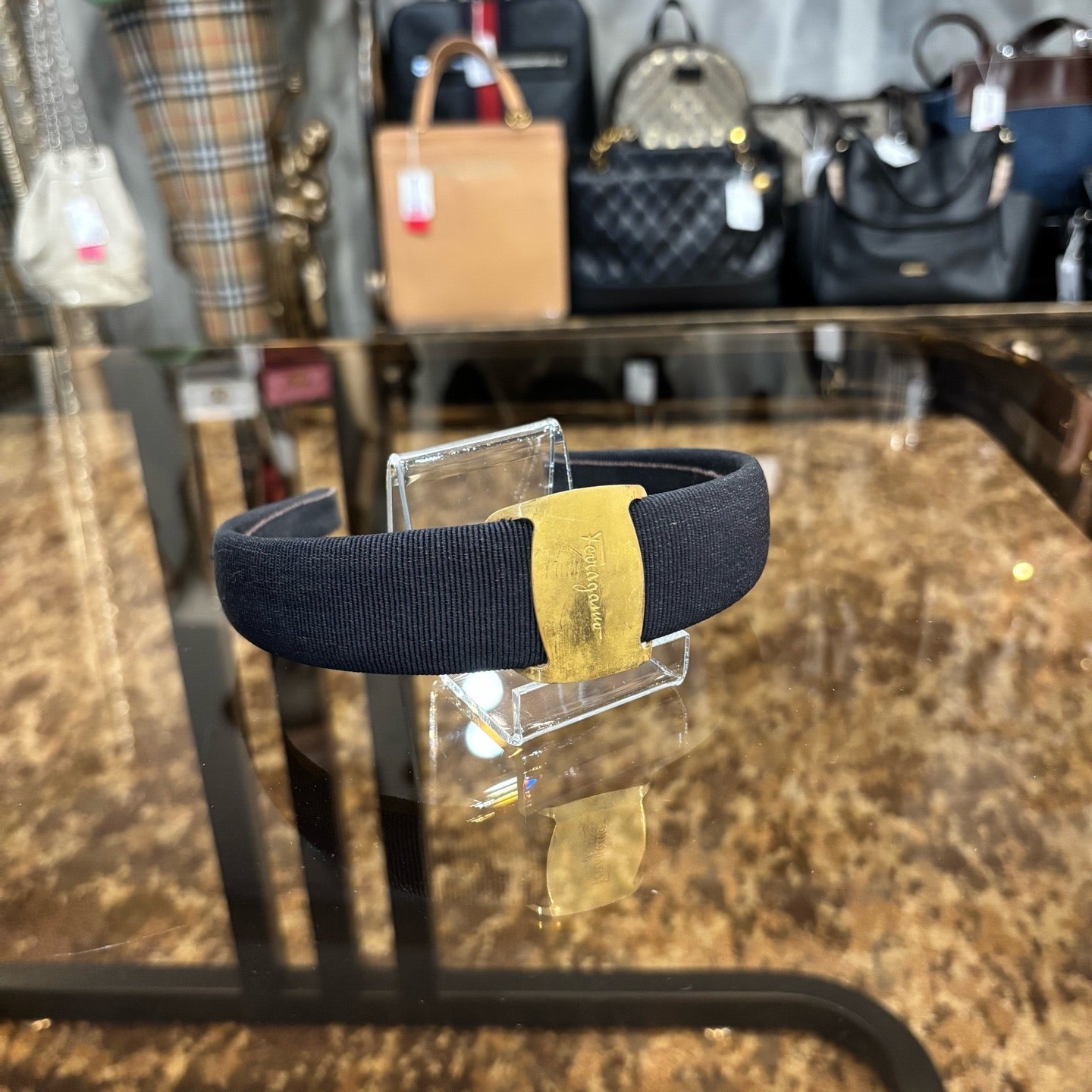 Ferragamo Black Canvas Hair Clip