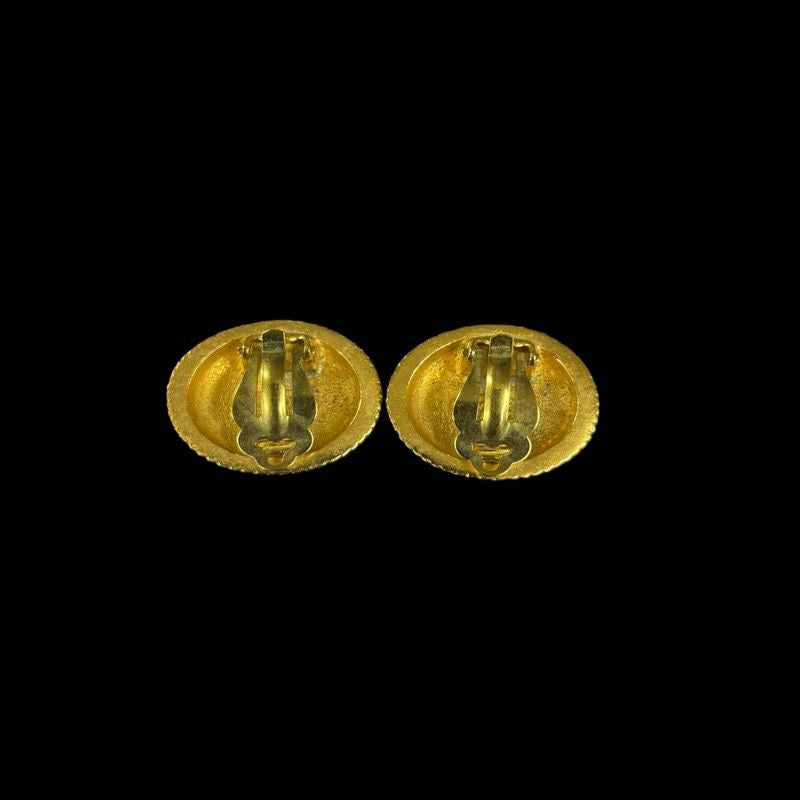CHANEL Earrings, Vintage Coco Mark Chain Motif Round, Gold-Tone Hardware, With Box, CHANEL Gold-Tone Alloy Clip-On Earrings