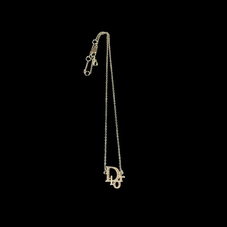 DIOR Dior Logo Rhinestone Necklace Silver Hardware DIOR Silver Alloy Diamond Logo Necklace